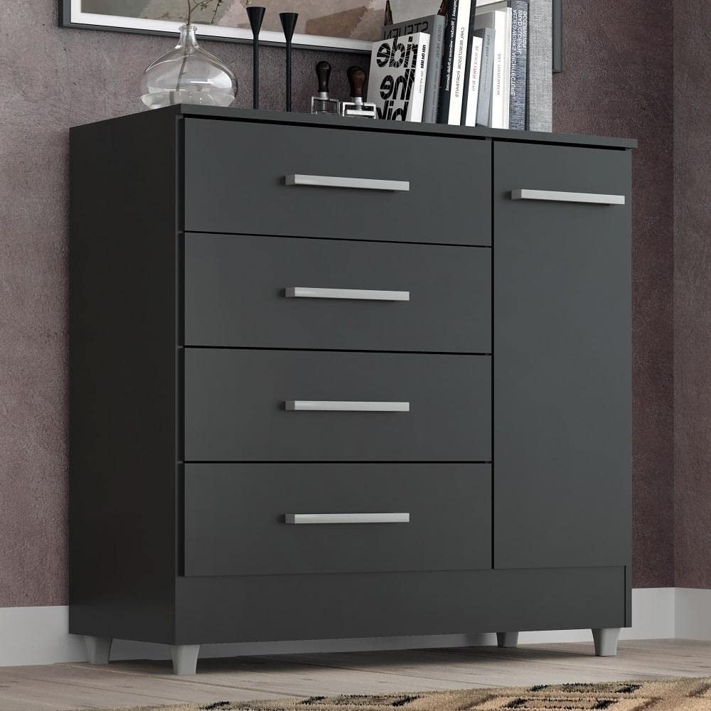 Cômoda Laura 4 Gavetas e 1 Porta em Design Moderno Onix - Organize seu Espaço com Estilo