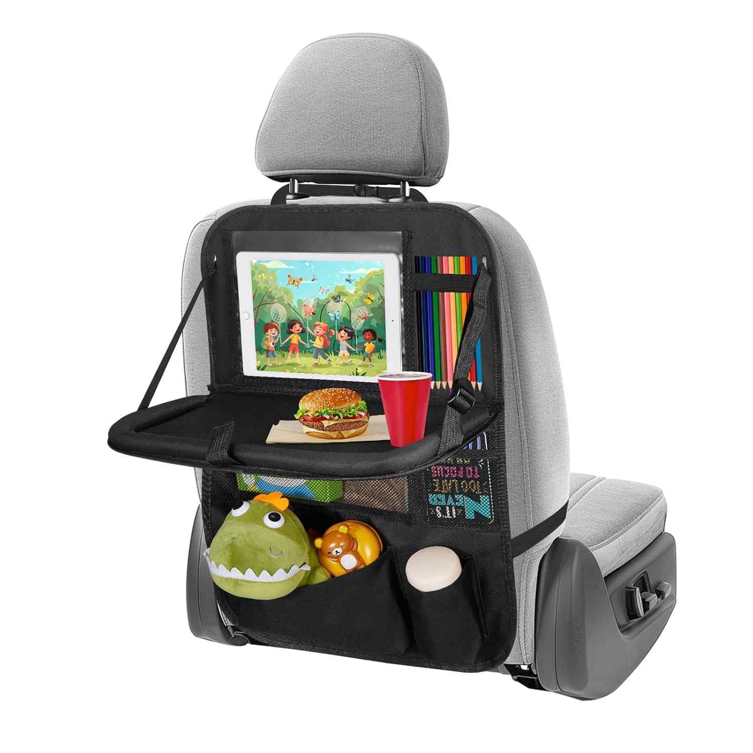 Organizador de Carro Premium com Suporte para Tablet e Bandeja Dobrável - Mantenha Tudo em Ordem!