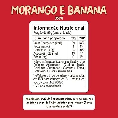 Papinha Orgânica Natuzinho Morango & Banana 99g