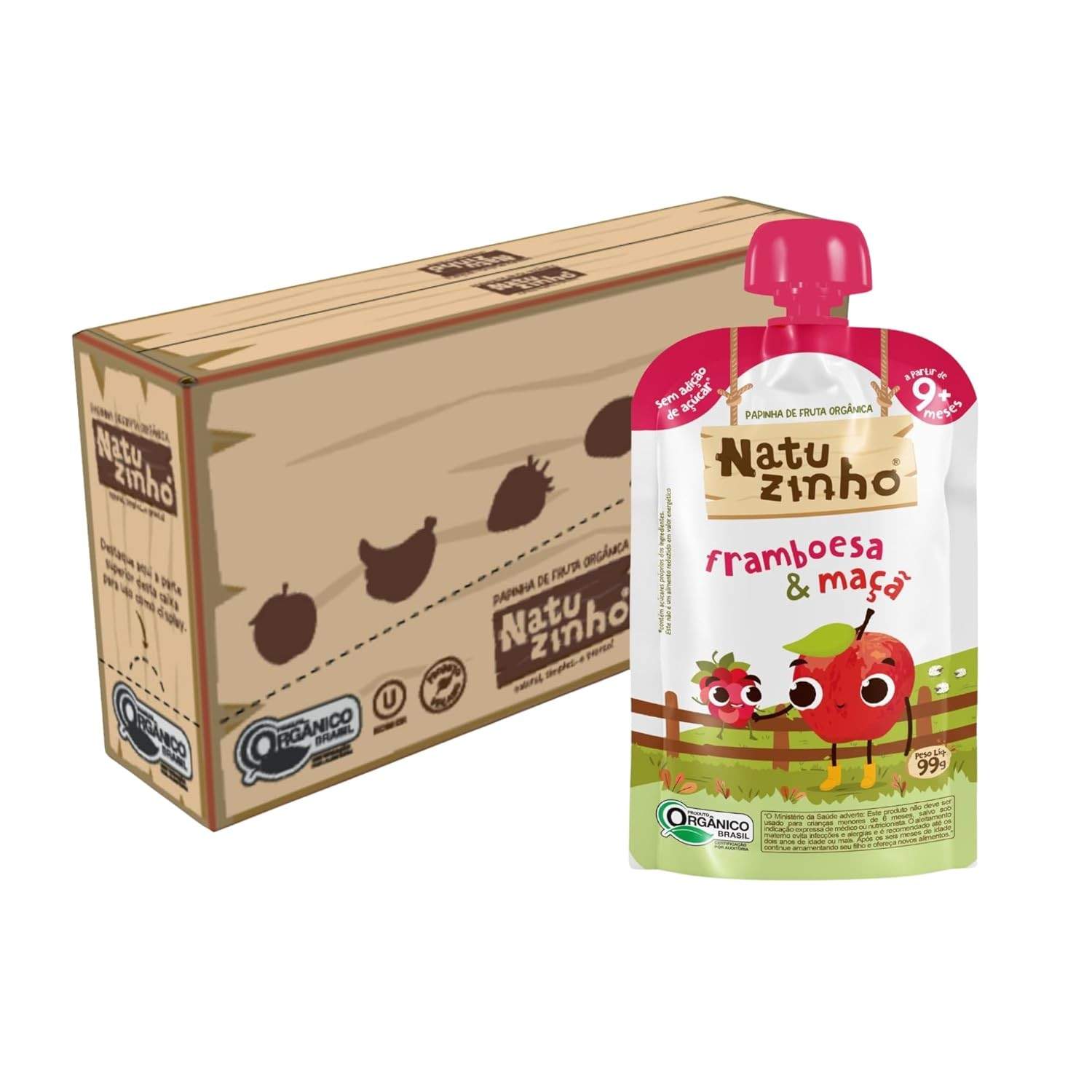 Kit 6 Papinhas Orgânicas Natuzinho Maçã e Framboesa | Sem Açúcar, Natural e Prático para Introdução Alimentar