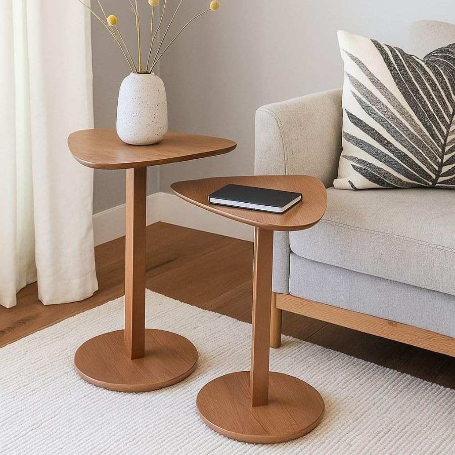 Kit Mesas Laterais Triangulares em MDF - Design Orgânico Moderno para Sala e Escritório