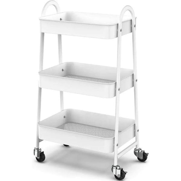 Carrinho Organizador Multiuso 3 Andares com Rodinhas - Metal Resistente Branco GH209