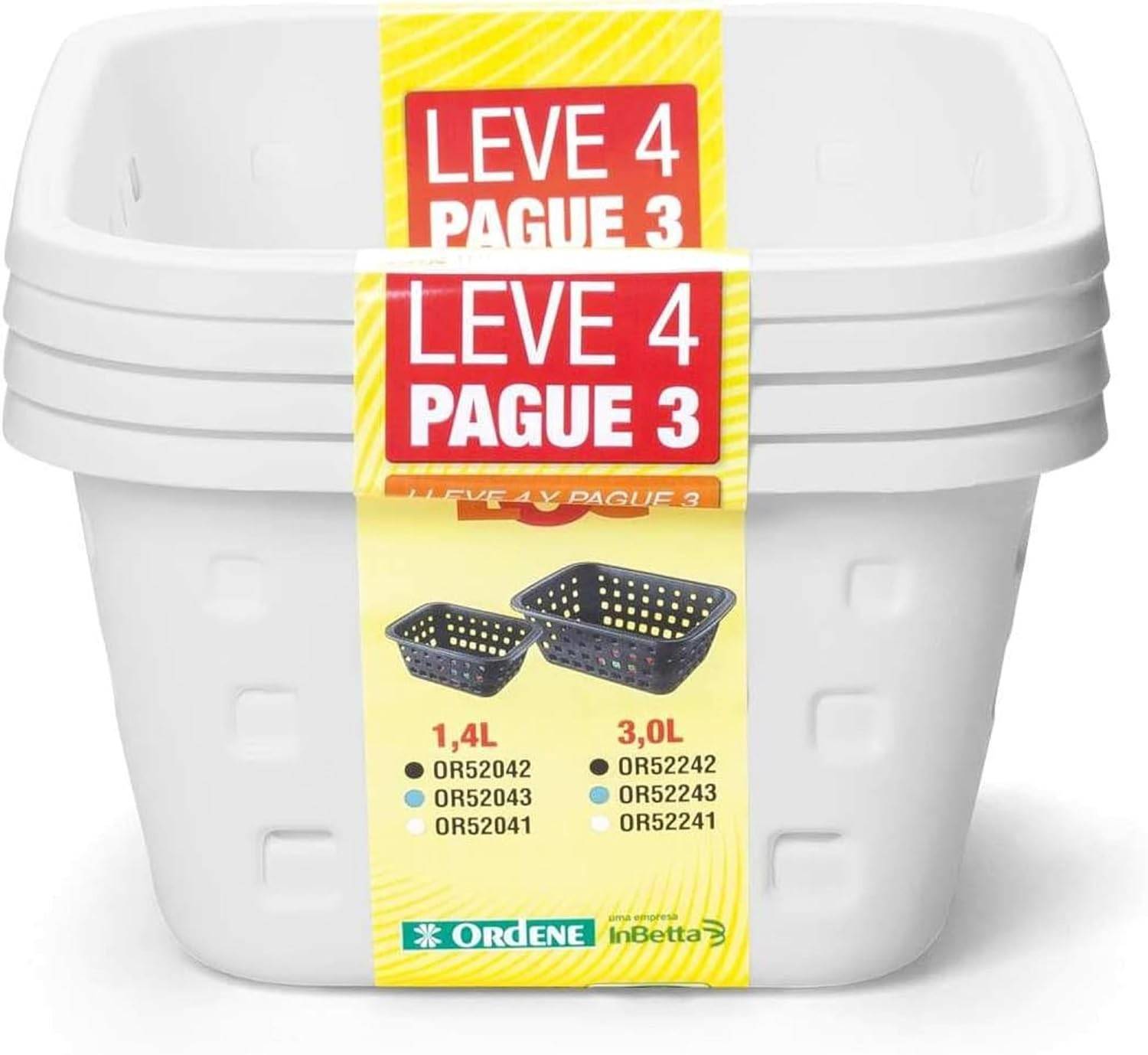 Conjunto com 4 Cestos Plástico Organizador 1,4L Branco - Linha Log
