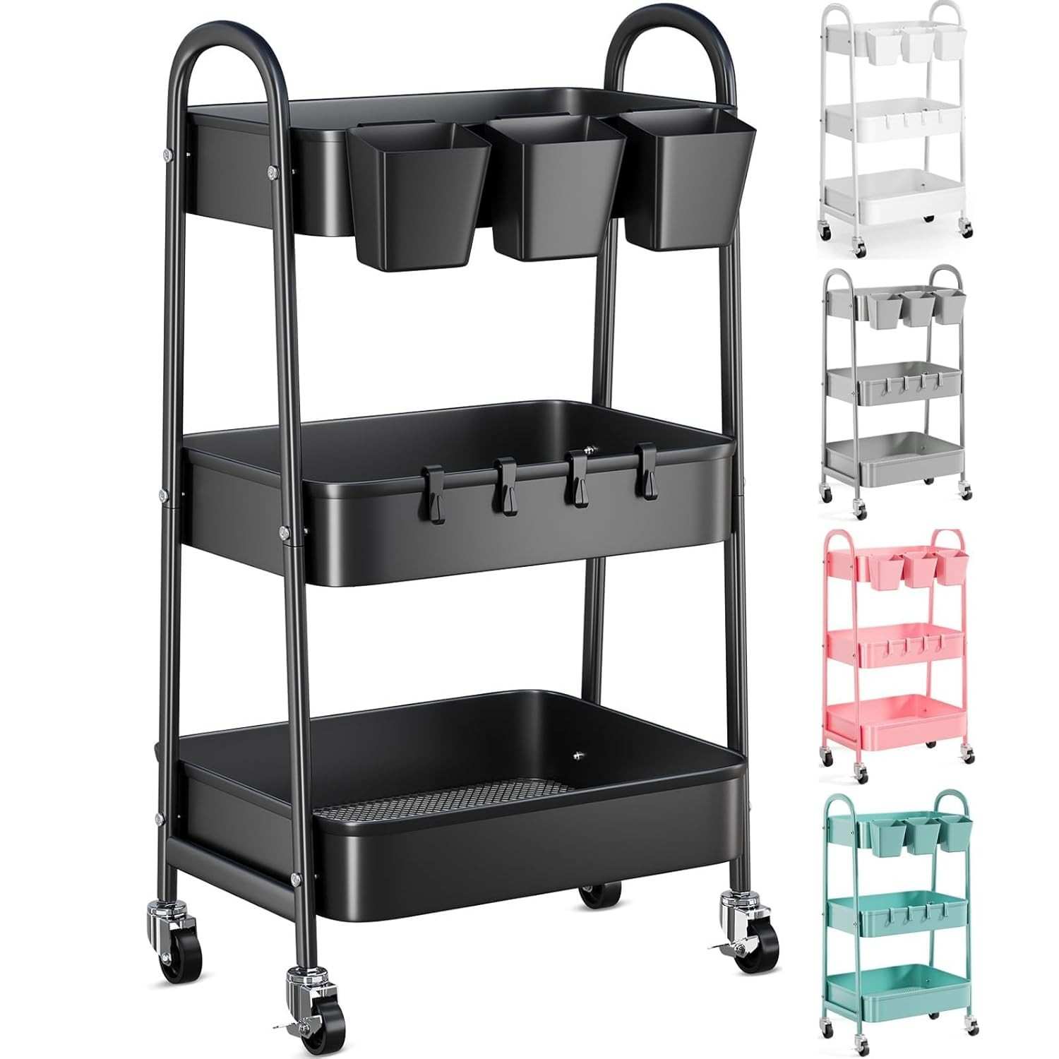 Carrinho Organizador com Rodas Bloqueáveis 3 Níveis - Ideal para Cozinha, Banheiro e Lavanderia
