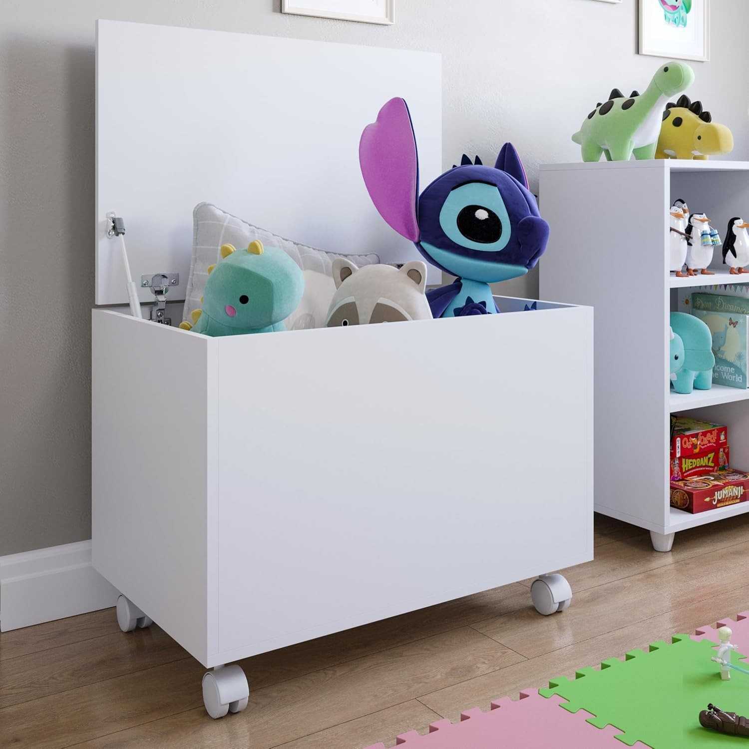 Baú Infantil com Rodízios e Tampa - Organizador de Brinquedos Moderno e Prático