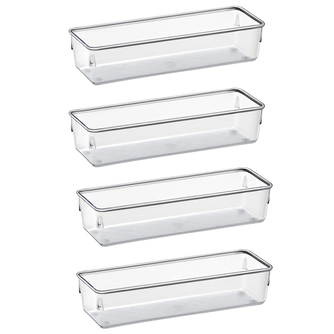 Acrimet Organizador Modular para Gavetas e Armários - 4 Potes Retangulares Grandes em Plástico Transparente