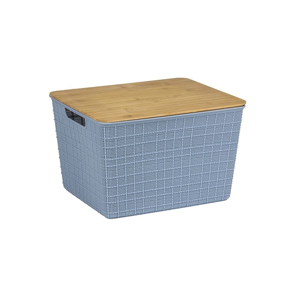 Oikos - Caixa Organizadora 18L com Tampa de Bambu Azul - Espaço Otimizado e Estilo Moderno