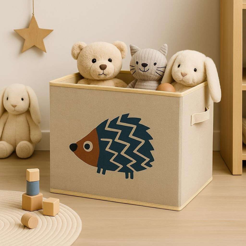 Caixa Organizadora Infantil com Tampa - Brinquedos em Formato de Animais - Linho Resistente e Seguro