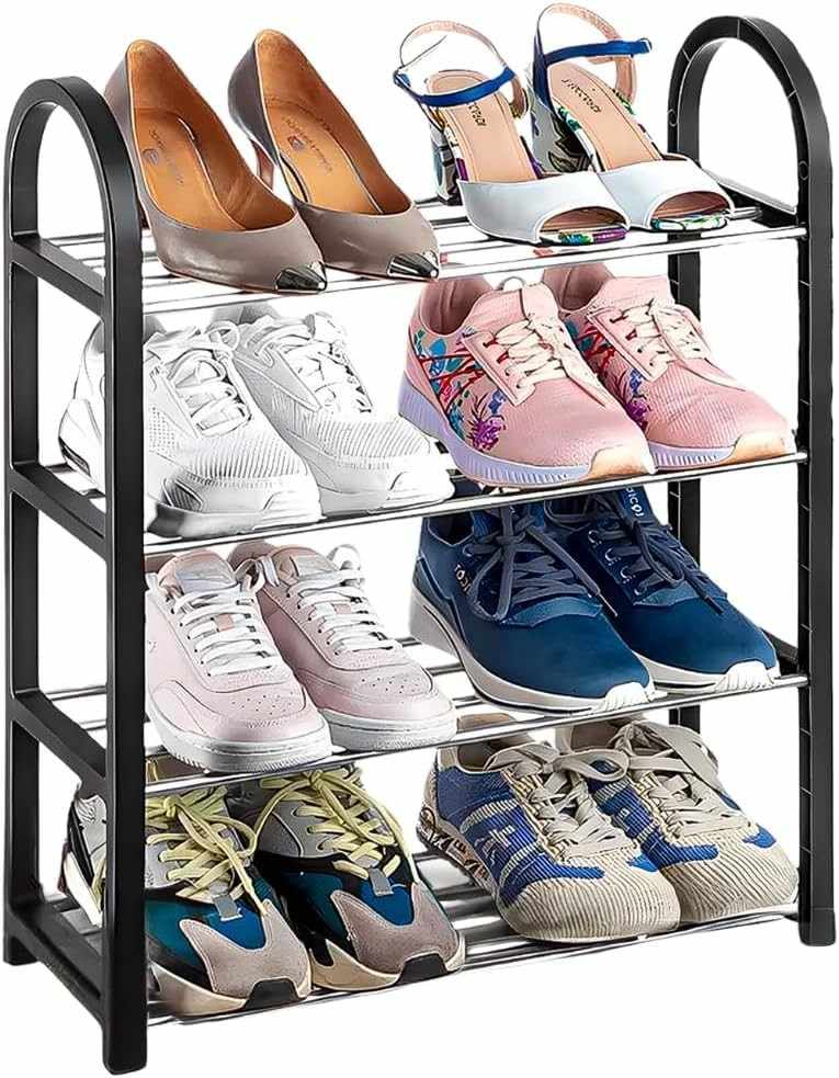 Sapateira Organizadora Portátil - 8 Pares, 4 Prateleiras, Design Moderno e Resistente
