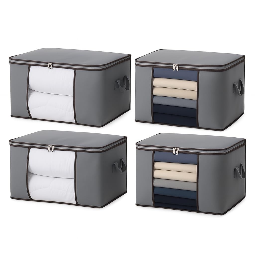 Kit com 4 Caixas Organizadoras Reforçadas com Visor Transparente - Ideal para Closet e Viagens