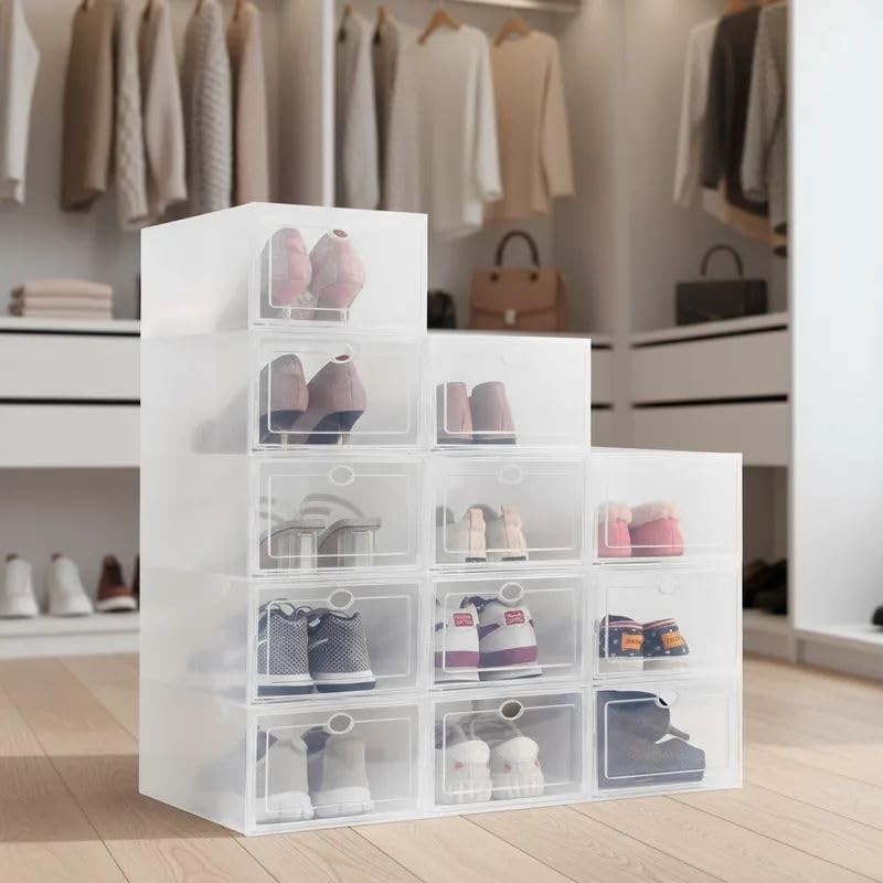 Kit 6 Caixas Organizadoras Transparentes Empilháveis para Sapatos - Ideal para Closet e Armário