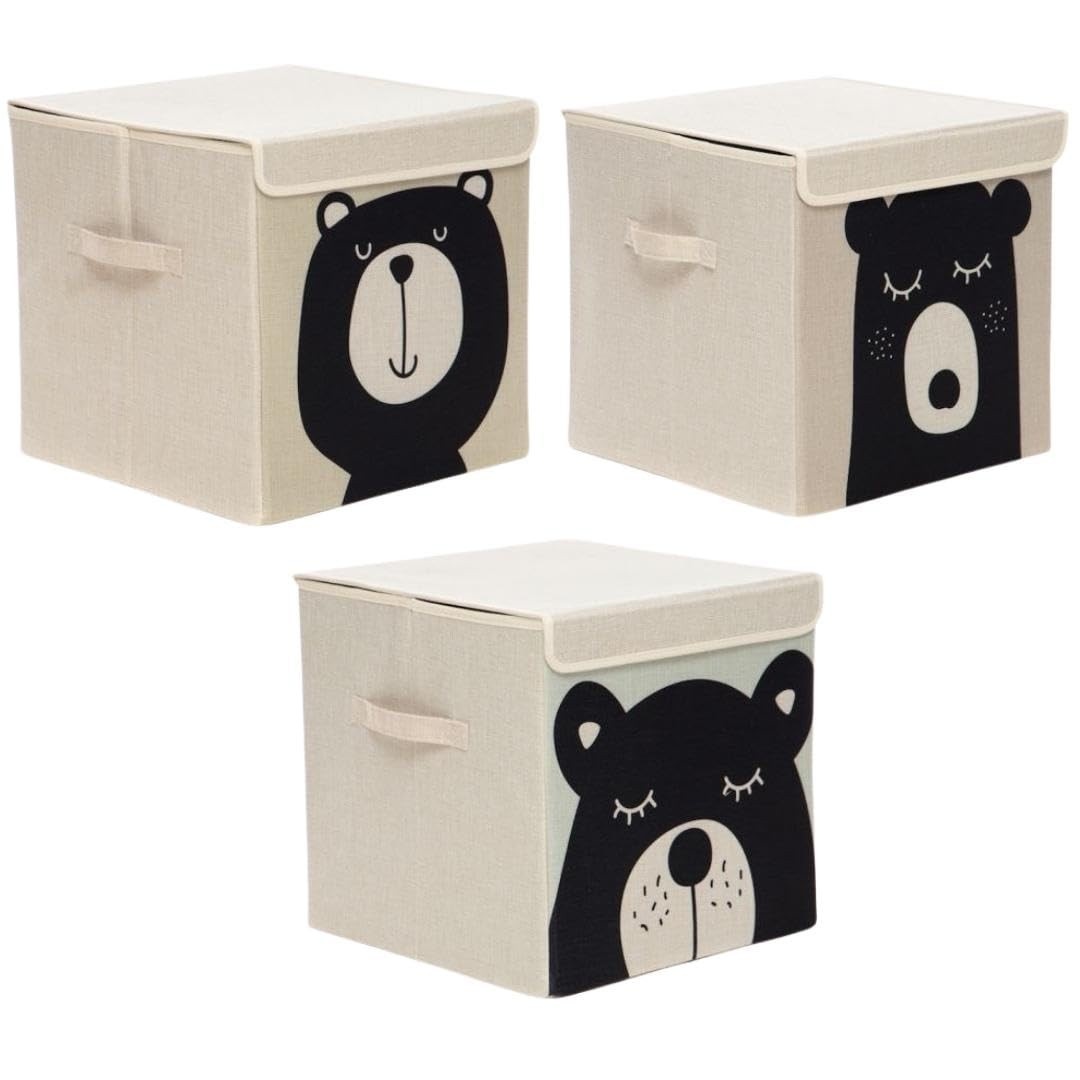 Momis Petit - Kit 3 Caixas Organizadoras Infantil com Estampas de Ursos Teddy, Abu e Bubi