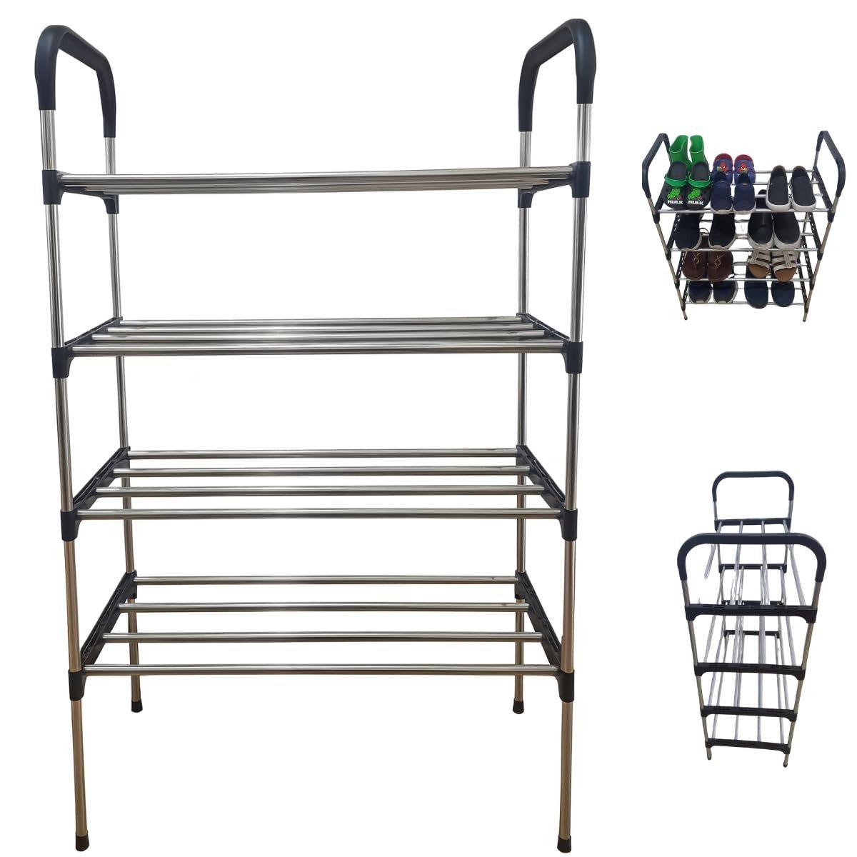 Sapateira Multiuso de Aço Inox 4 Andares – Organize com Estilo e Praticidade