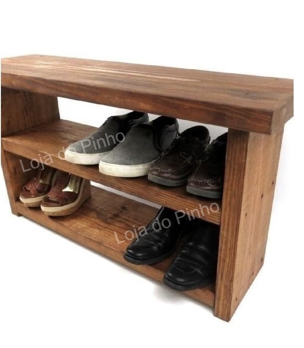 Sapateira com Banco e Porta Calçados em Madeira Maciça 65cm - Organize com Estilo e Praticidade