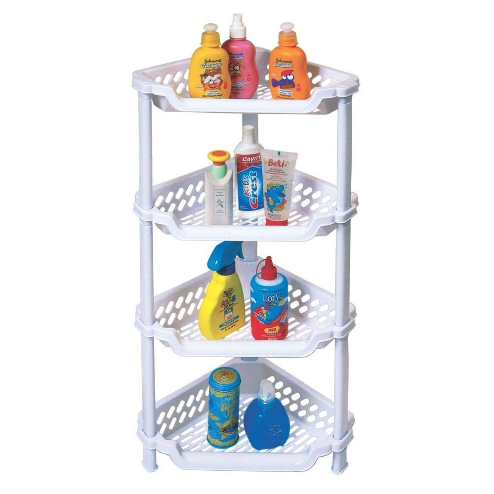 Porta-Shampoo de Canto com 4 Prateleiras - Organize Banheiro e Cozinha com Estilo
