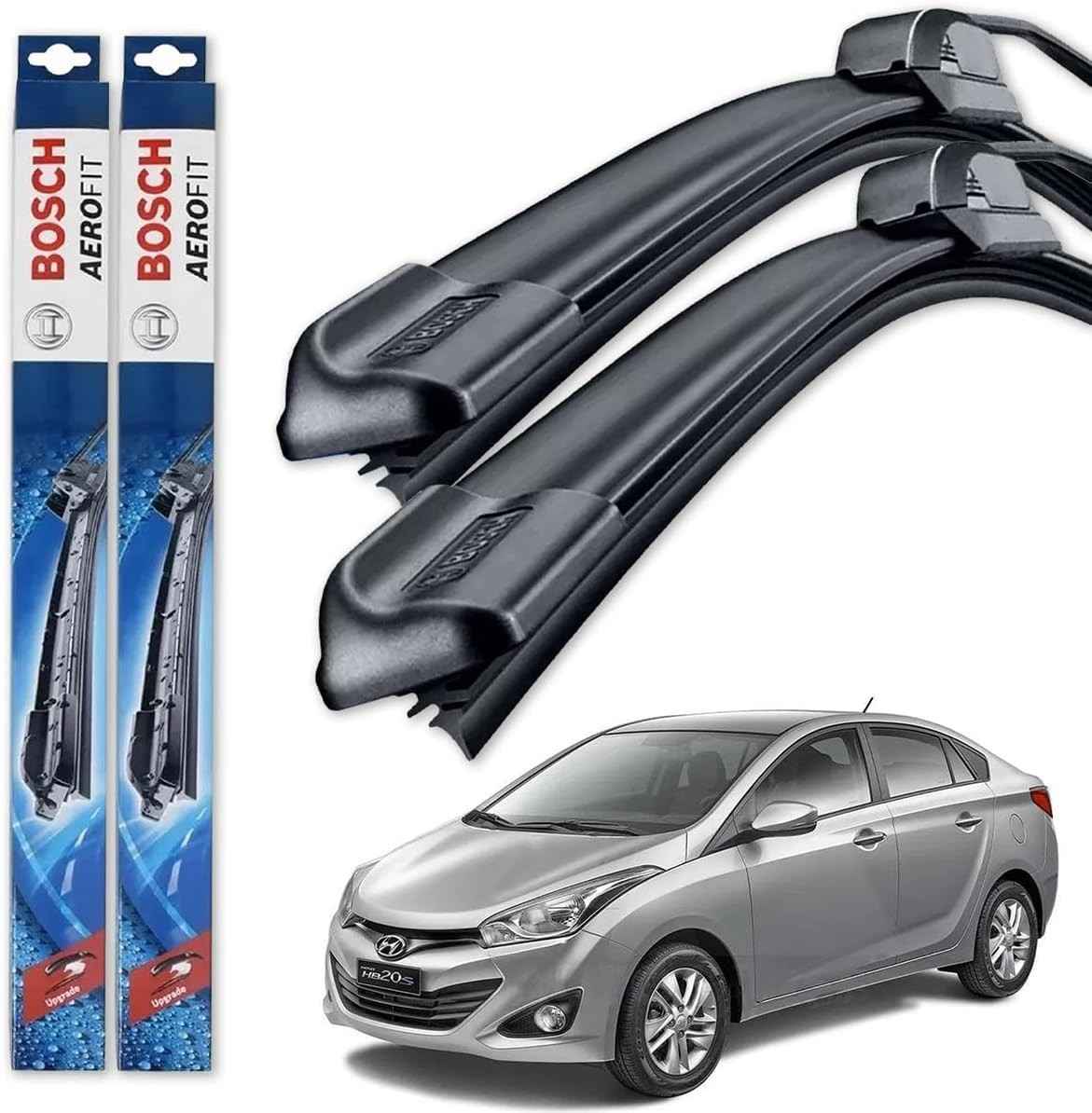 Par de Palhetas Limpador Parabrisa Bosch Aerofit Original Hyundai HB20S (2013-2019)