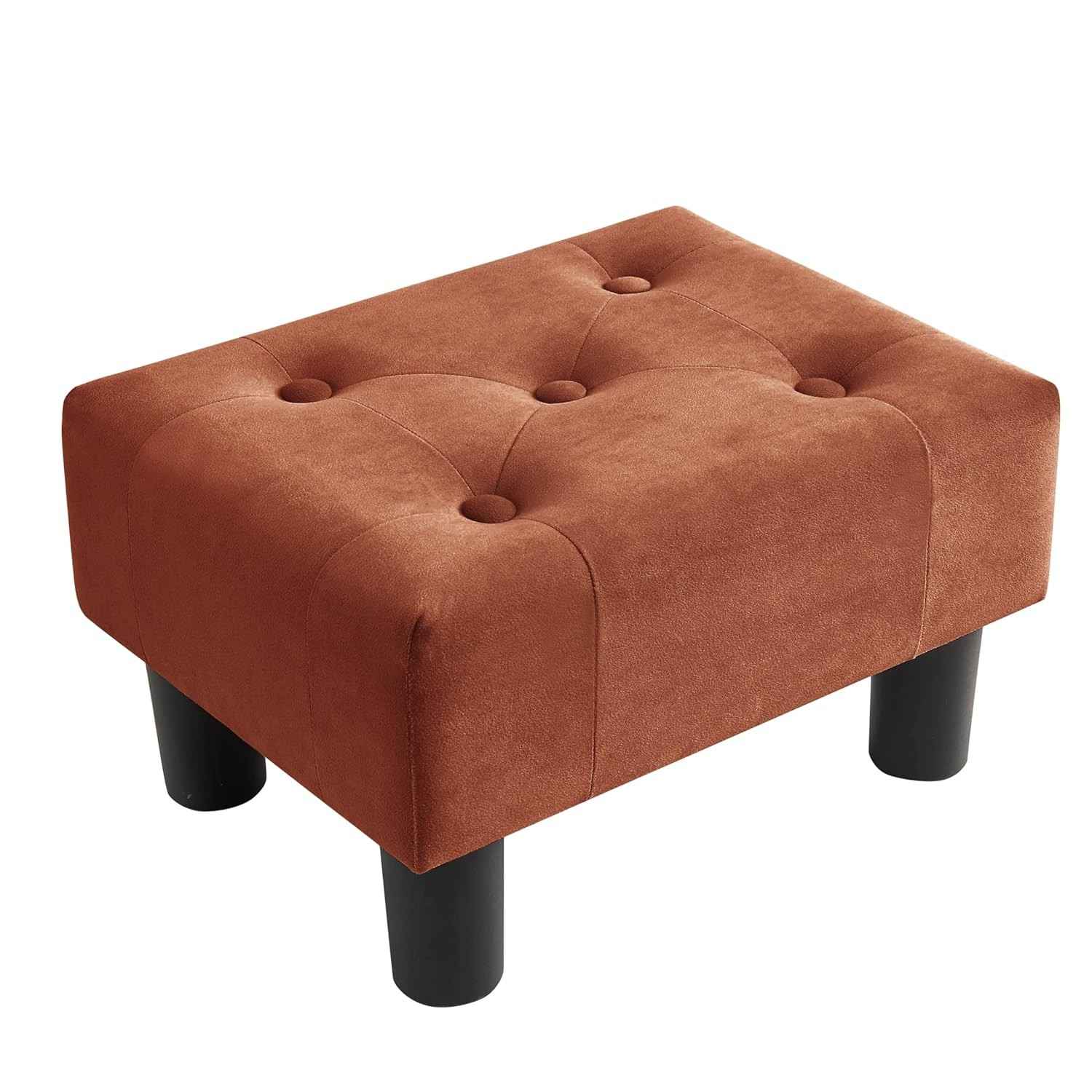 Poofzy Banqueta para os Pés Pequena em Veludo - Otmoma Confortável com Pernas, Design Retangular para Sofá, Sala e Entrada