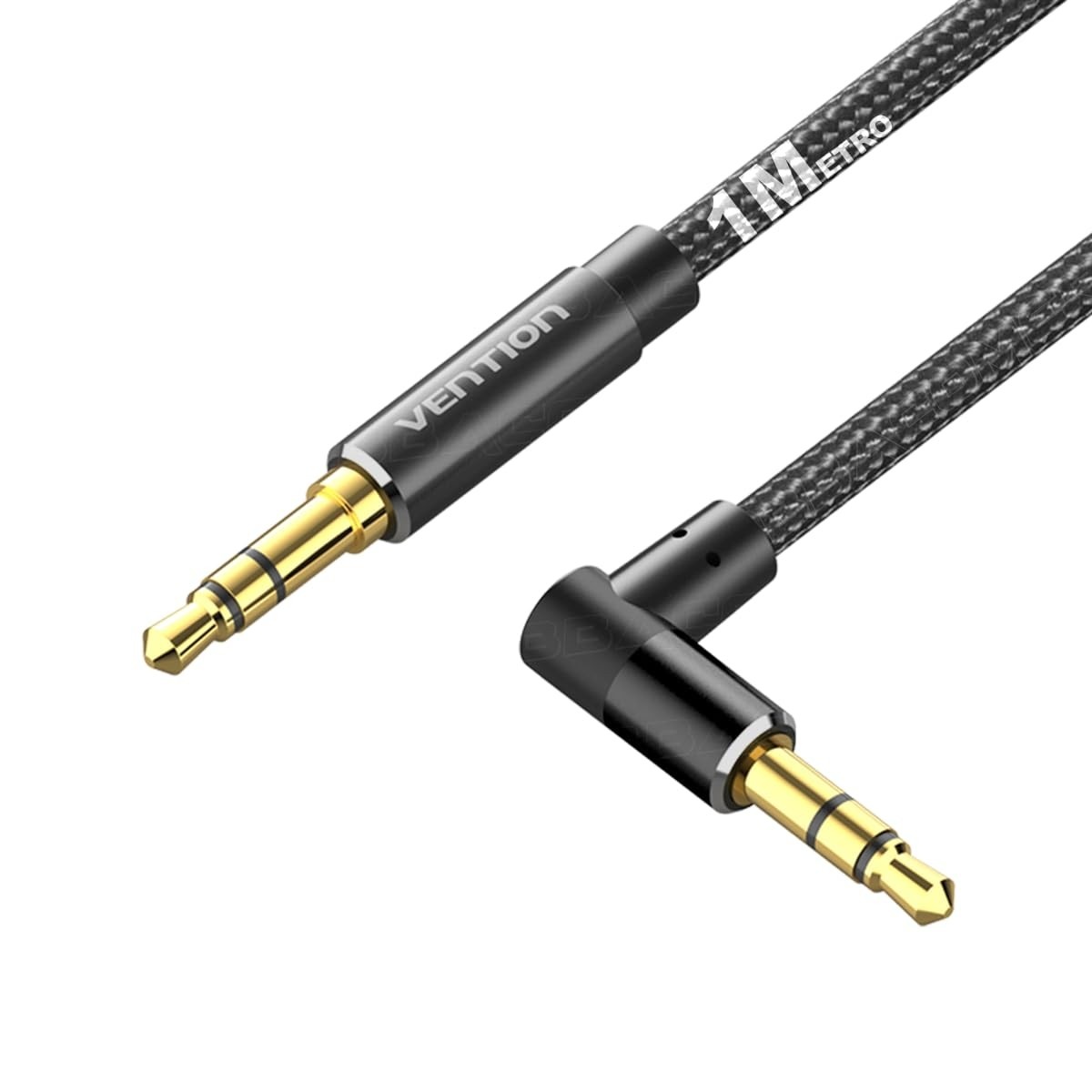 Cabo Auxiliar P2 90° VENTION 1m: Áudio HIFI Estéreo, Nylon Resistente e Conectores Banhados a Ouro
