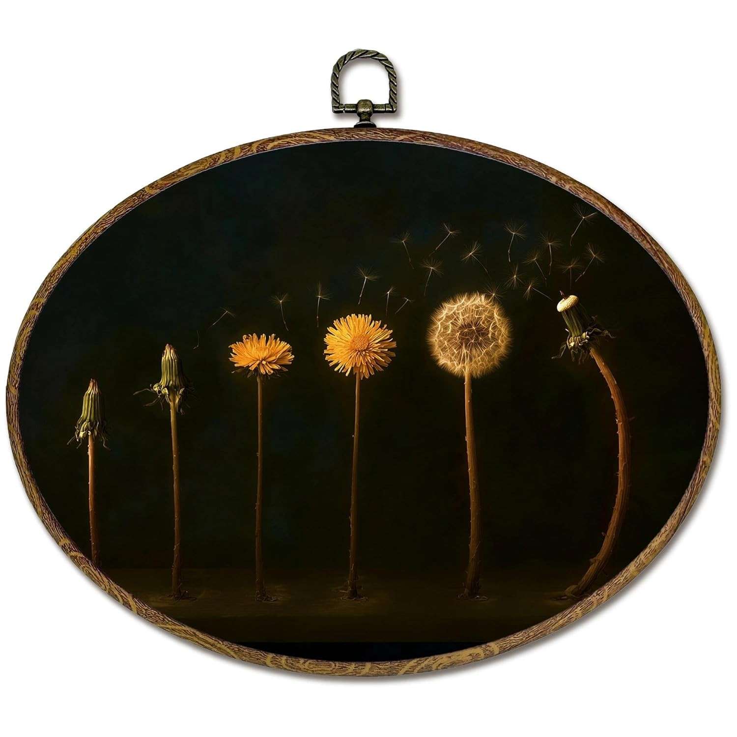 Moody Dandelion Oval Wall Art Decor - Arte de Parede Vintage para Ambientes com Estilo Dark Academia e Botânico