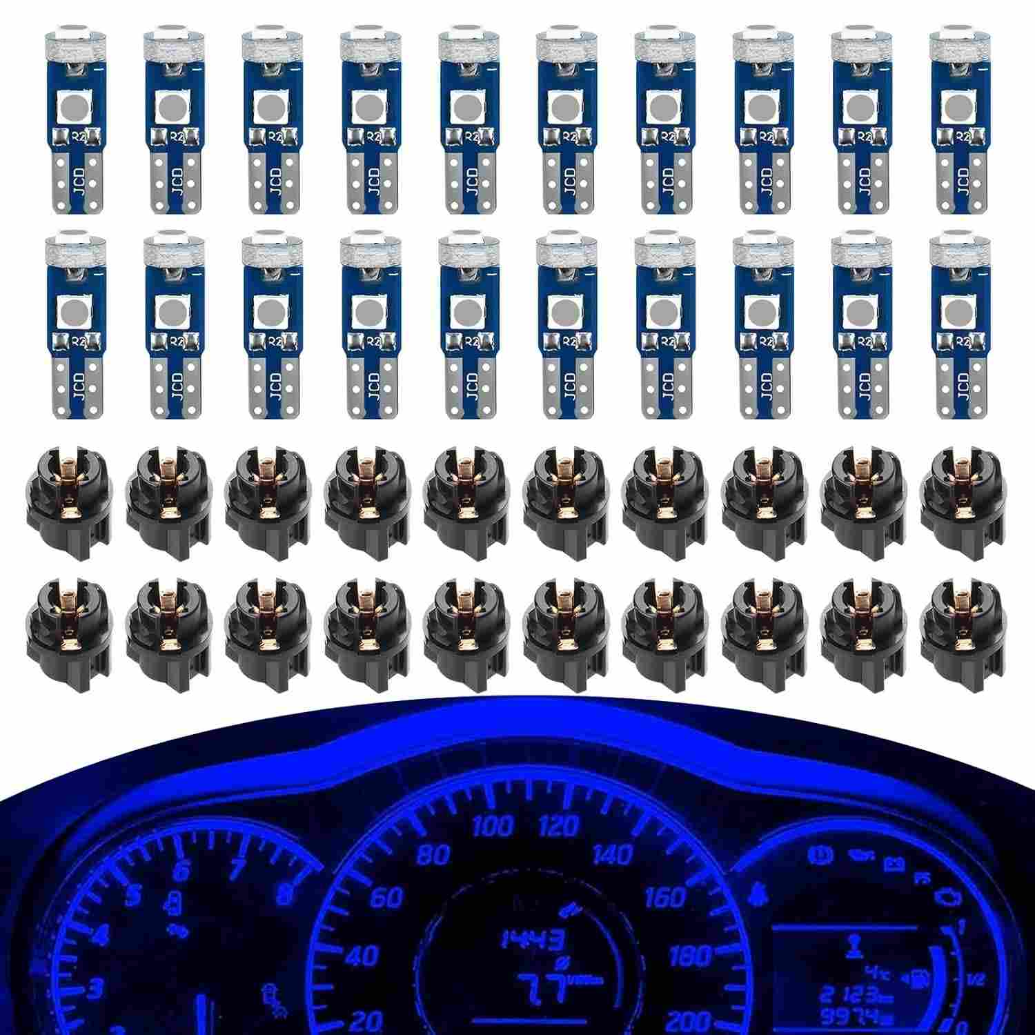 Kit 20 Lâmpadas LED T5 Super Brilhantes para Painel de Carro - Luzes Indicadoras 3030-SMD 12V
