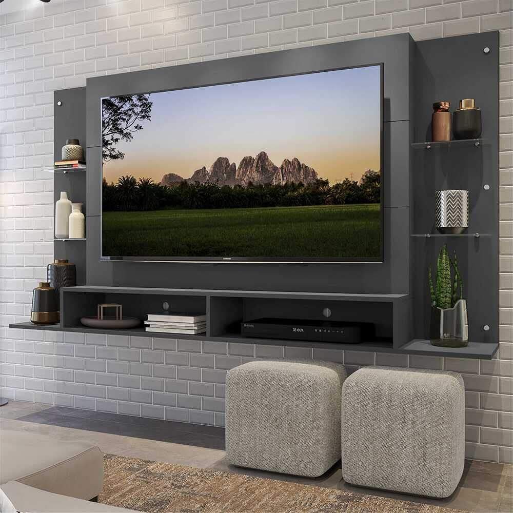 Painel TV 60" com Prateleiras de Vidro Nairóbi - Design Moderno e Funcionalidade