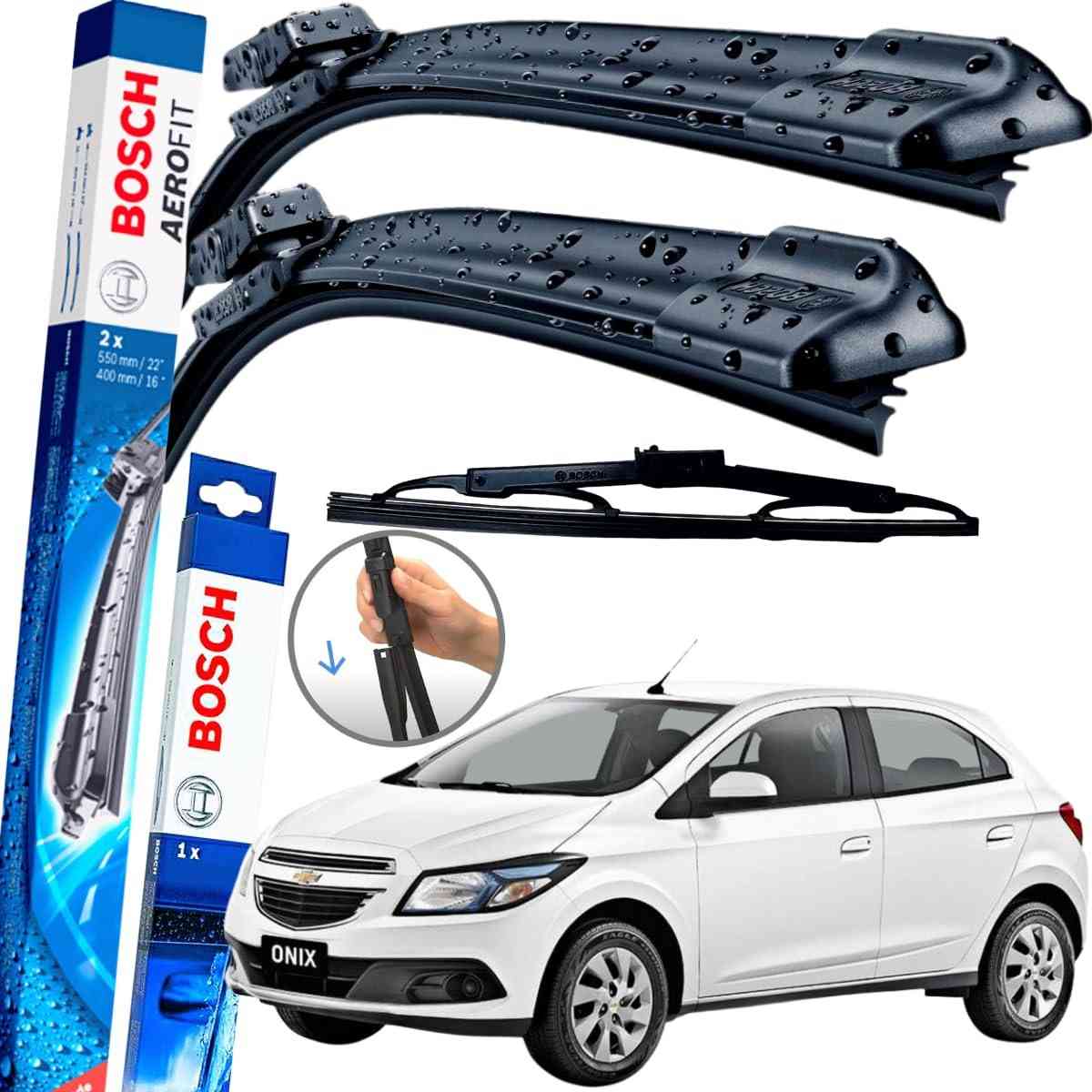 Kit Palhetas Bosch Dianteira e Traseira Original para Chevrolet Onix (2012-2018)