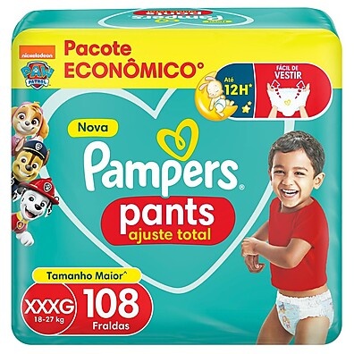 Pampers Pants Ajuste Total Topíssima XXXG: 108 Unidades de Conforto e Proteção