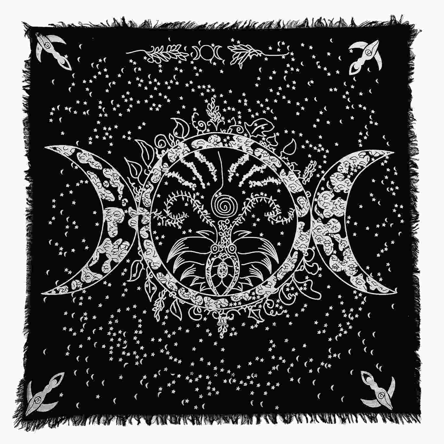 Pano de Altar Deusa da Lua Tripla Prata - Tecido Espiritual para Wicca e Tarot 18x18