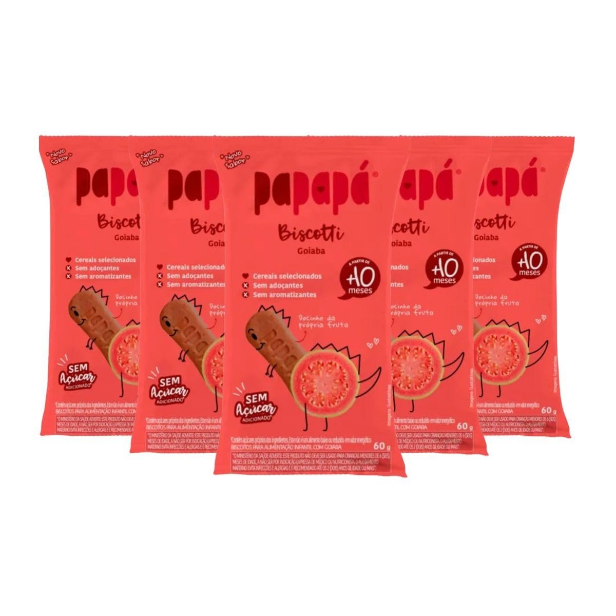 Kit 5 Biscoitos de Goiaba Sem Açúcar Biscotti 60g - Papapá | Leveza e Sabor sem Culpa