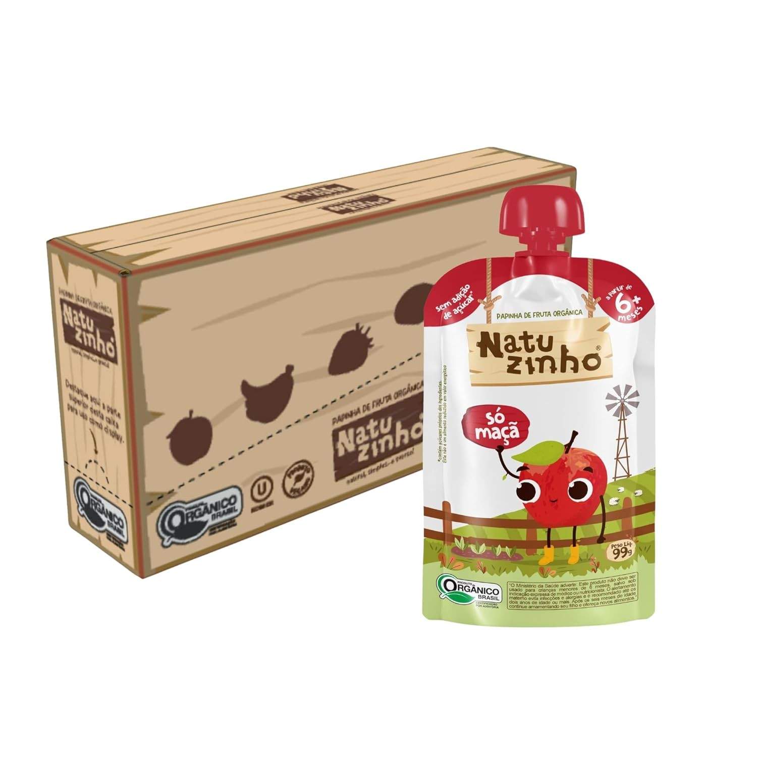 Natuzinho - Kit 6 Papinhas Orgânicas Sabor Maçã | Sem Açúcar, Aditivos ou Conservantes | Ideal para Introdução Alimentar