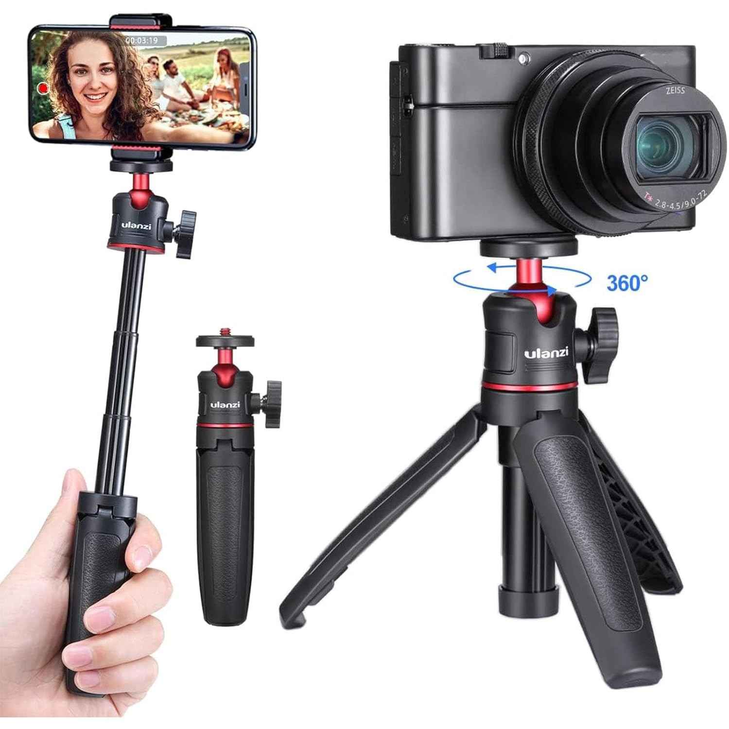 Tripé ULANZI MT-08: Mini Bastão Selfie, Alça para Smartphone e Câmera Vlogging