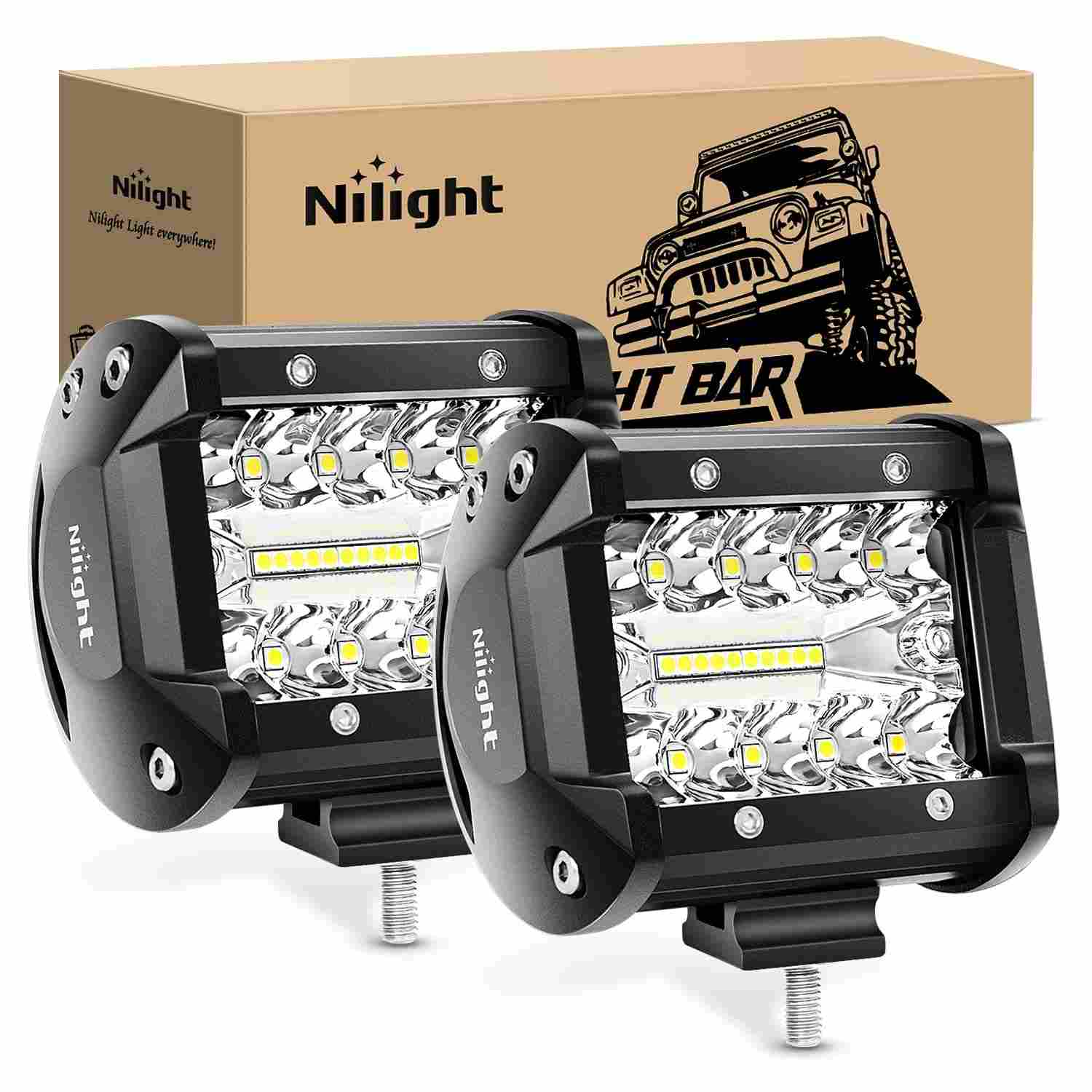 Kit 2 Lâmpadas LED Nilight 60W 10cm: Iluminação Potente para Off-Road e Veículos