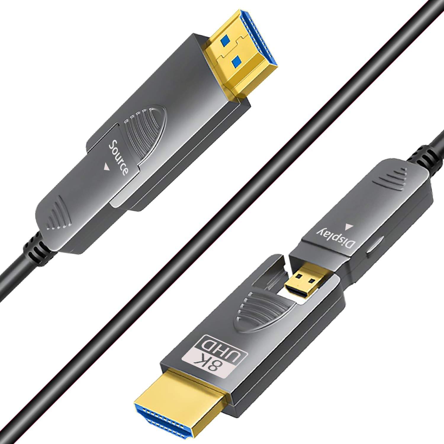Cabo HDMI Fibra Ótica SkyeySnail 8K 15m: Micro HDMI para HDMI 2.1 Ultra Rápido 48Gbps