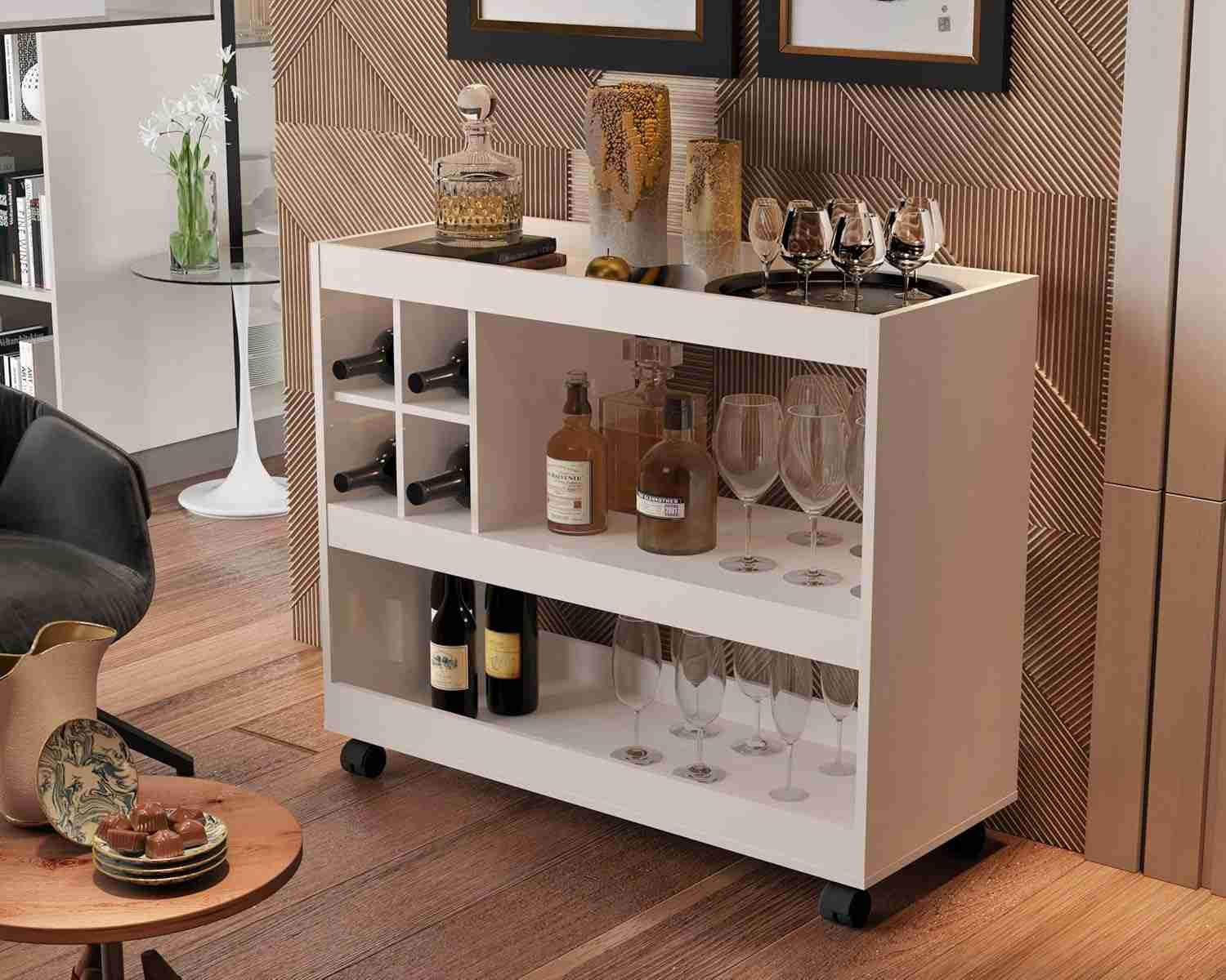 Bar Aparador com Adega Integrada e Rodízios - Design Moderno para Sala