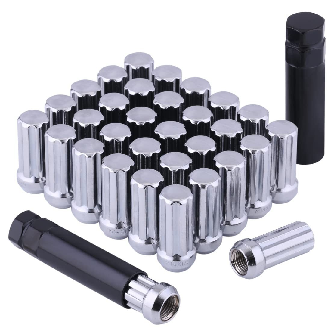 Kit 32 Porcas de Roda M14x1.5 Cromadas 7 Estrias para Ford F250/F350 e Chevrolet Silverado/GMC Sierra HD