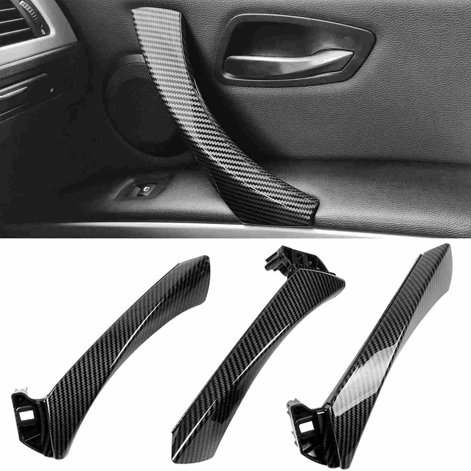 Maçaneta Interna Fibra de Carbono para BMW Série 3 E90/E91/E92/E93 (2004-2011) - Kit 6 Peças