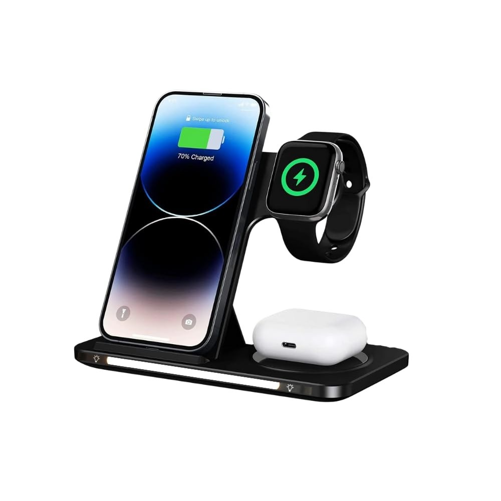 Carregador Sem Fio 3 em 1 KAIDI KNC9097: 15W Dobrável para iPhone, Apple Watch e AirPods