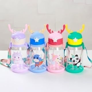 Garrafa D'água Infantil Alce com Canudo e Chifres - Design Divertido e Prático para Crianças