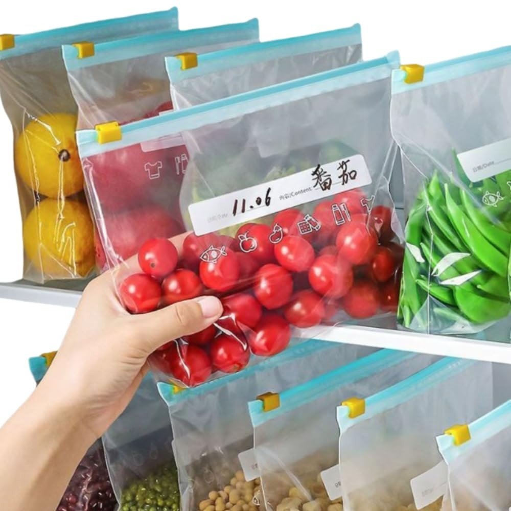 Saco Hemético 14 Unidades Tamanho Médio - Zip Reutilizável para Congelar e Organizar Alimentos