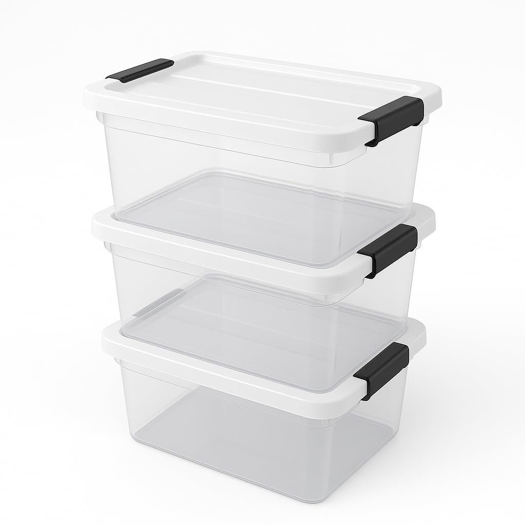 Kit 3 Caixas Organizadoras Transparentes 15L com Tampa e Travas - Ideal para Casa e Escritório