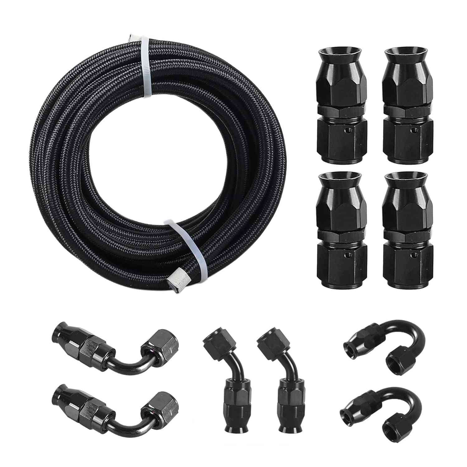 Kit Linha de Combustível PTFE E85 4AN 3m - Aço Inox e Nylon Preto para Alta Performance