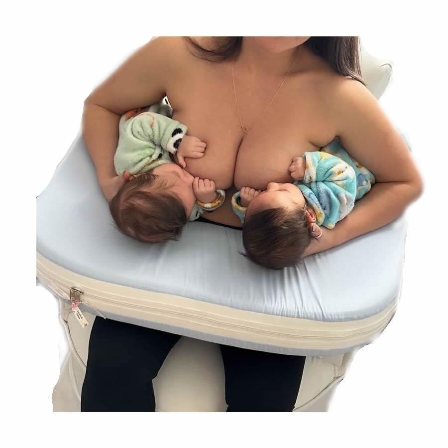 Almofada de Amamentação para Gêmeos - Grande Azul | Conforto Duplo para Mães