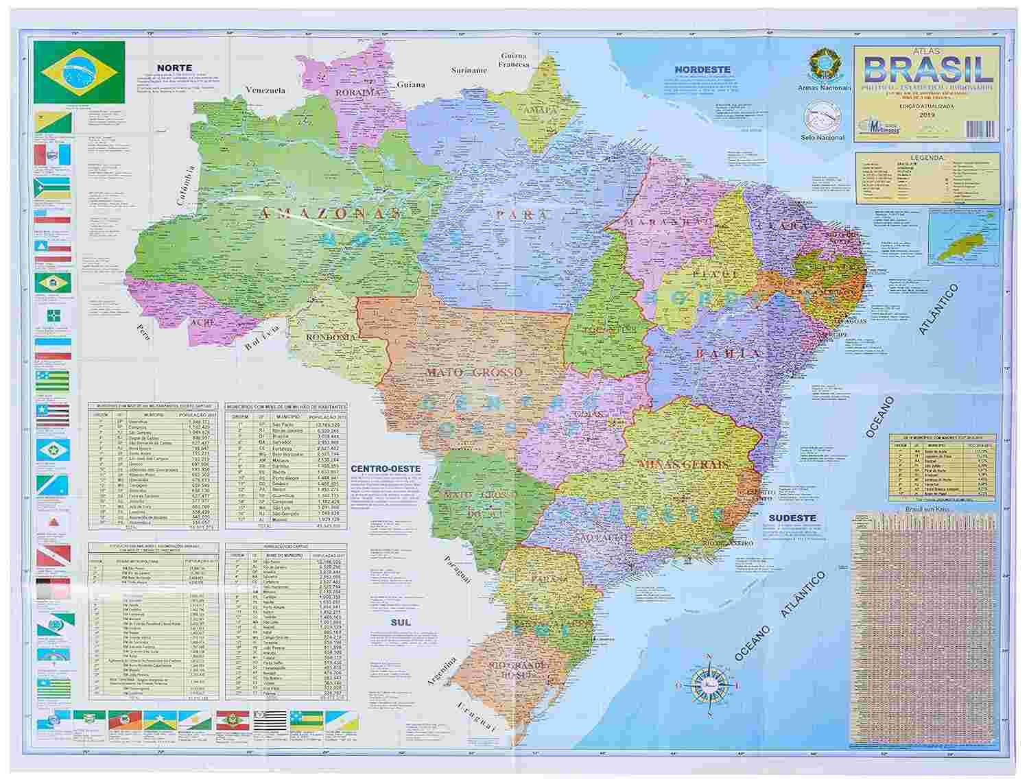 Mapa Escolar Brasil Político e Rodoviário Multimapas 204 - Essencial para Estudos!