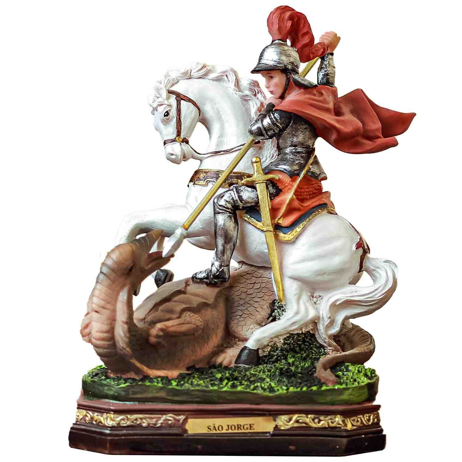 Imagem de São Jorge em Resina 20cm - Escultura Sagrada Importada para Bênçãos e Proteção