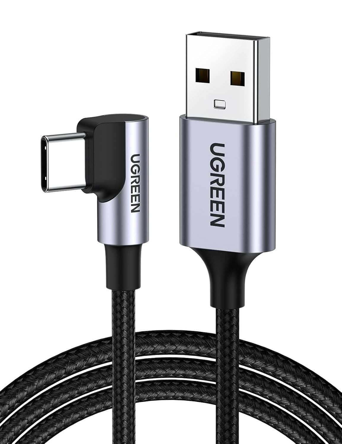 Cabo USB C Ângulo Reto UGREEN: Conexão Rápida e Segura para iPhone 15, Galaxy, iPad e Mais!