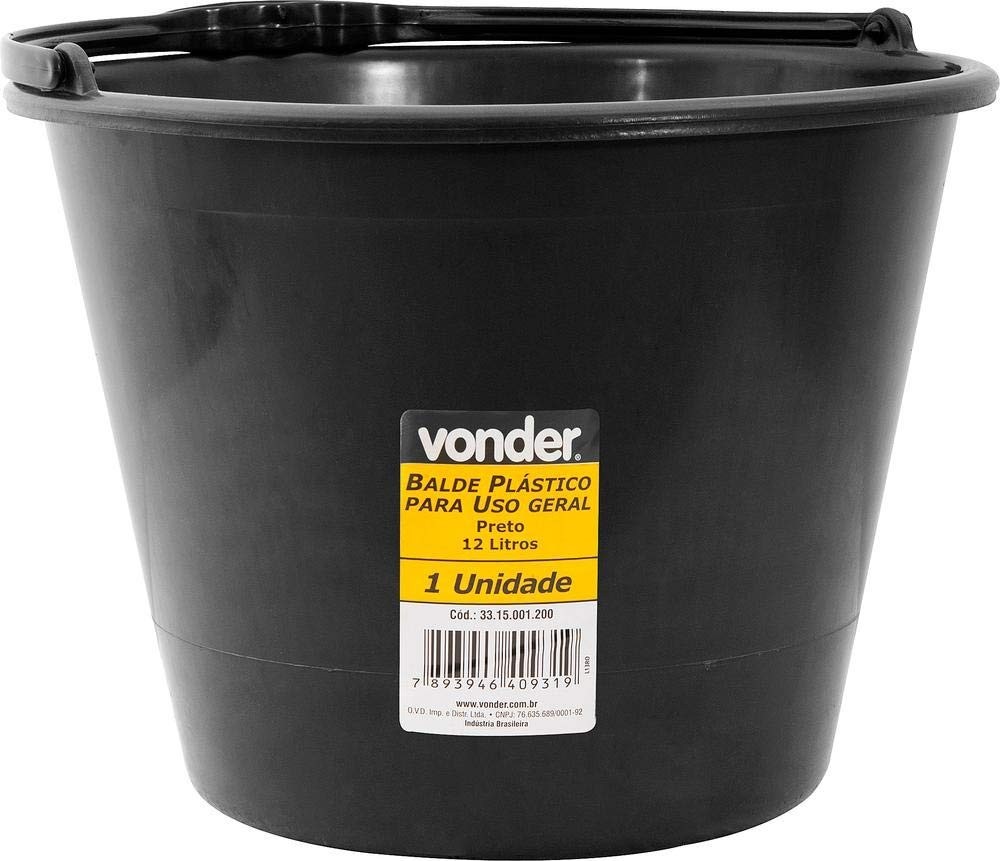Balde Plástico 12L Vonder - Resistente e Versátil para Casa e Obra
