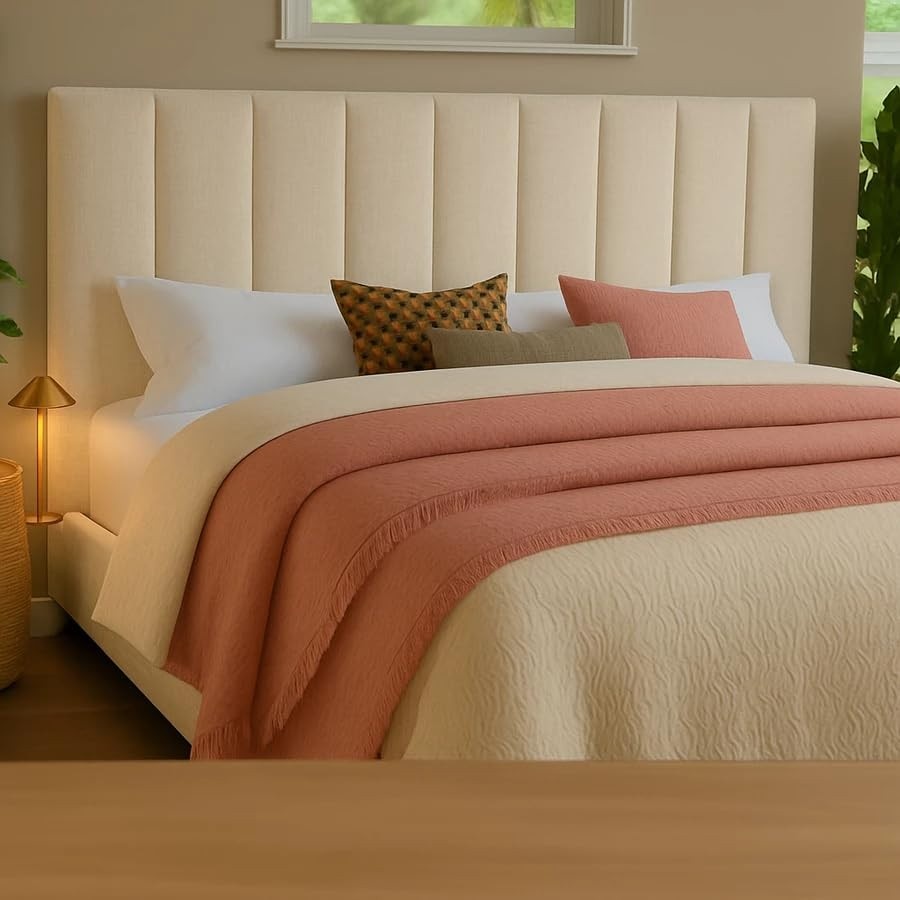 Cabeceira Modular Estofada para Cama de Casal - Design Sofisticado com Fita Dupla Face (Off White)