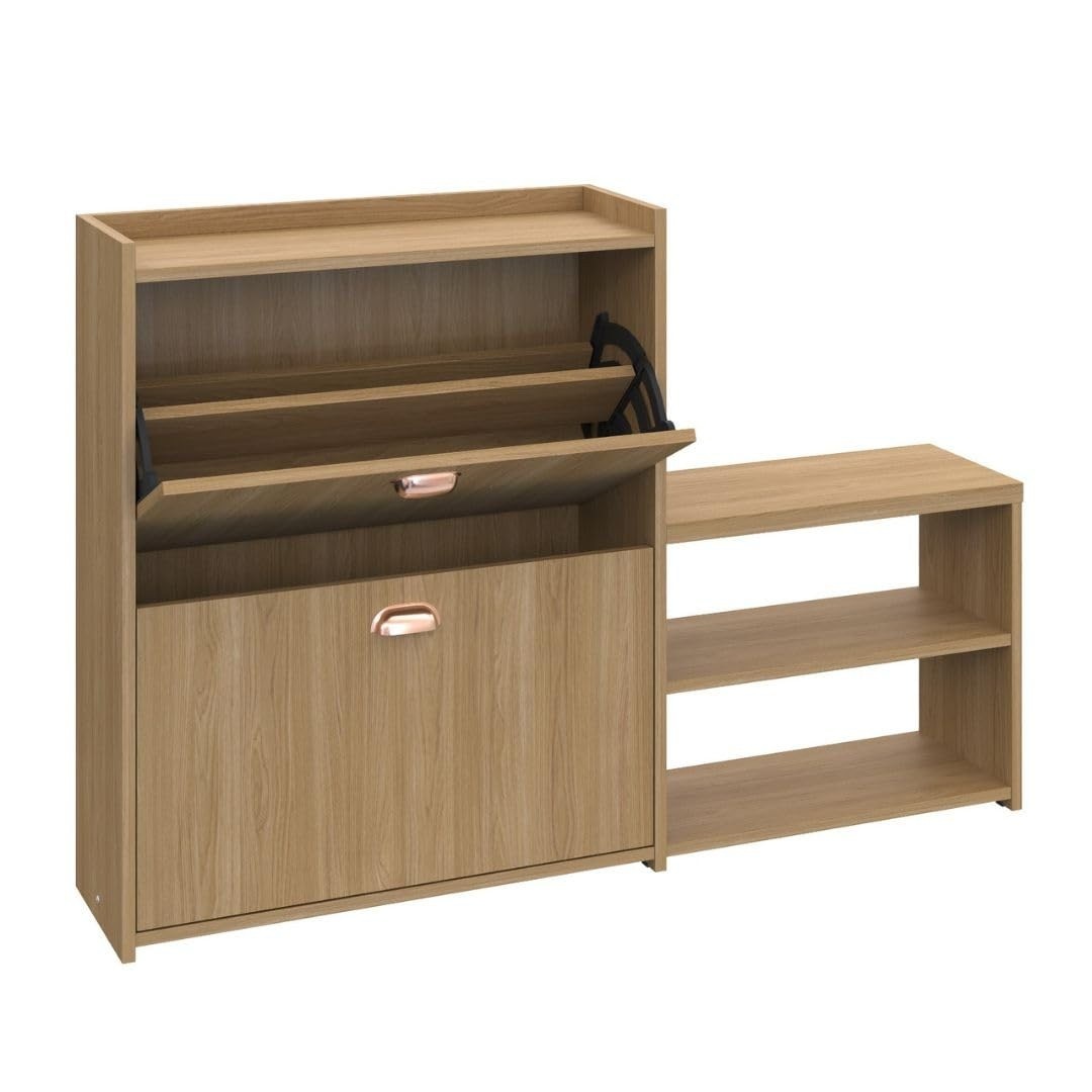 Sapateira com Banco Moderna 2 Gavetas Basculantes - Organize até 18 Pares no Quarto ou Hall