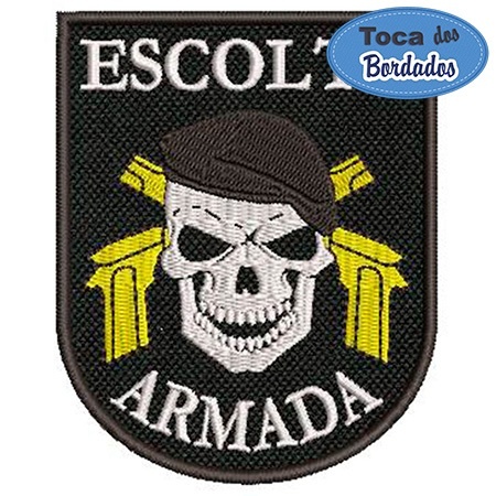Patch Bordado Escolta Armada: Fixação Personalizada para Uniformes e Acessórios