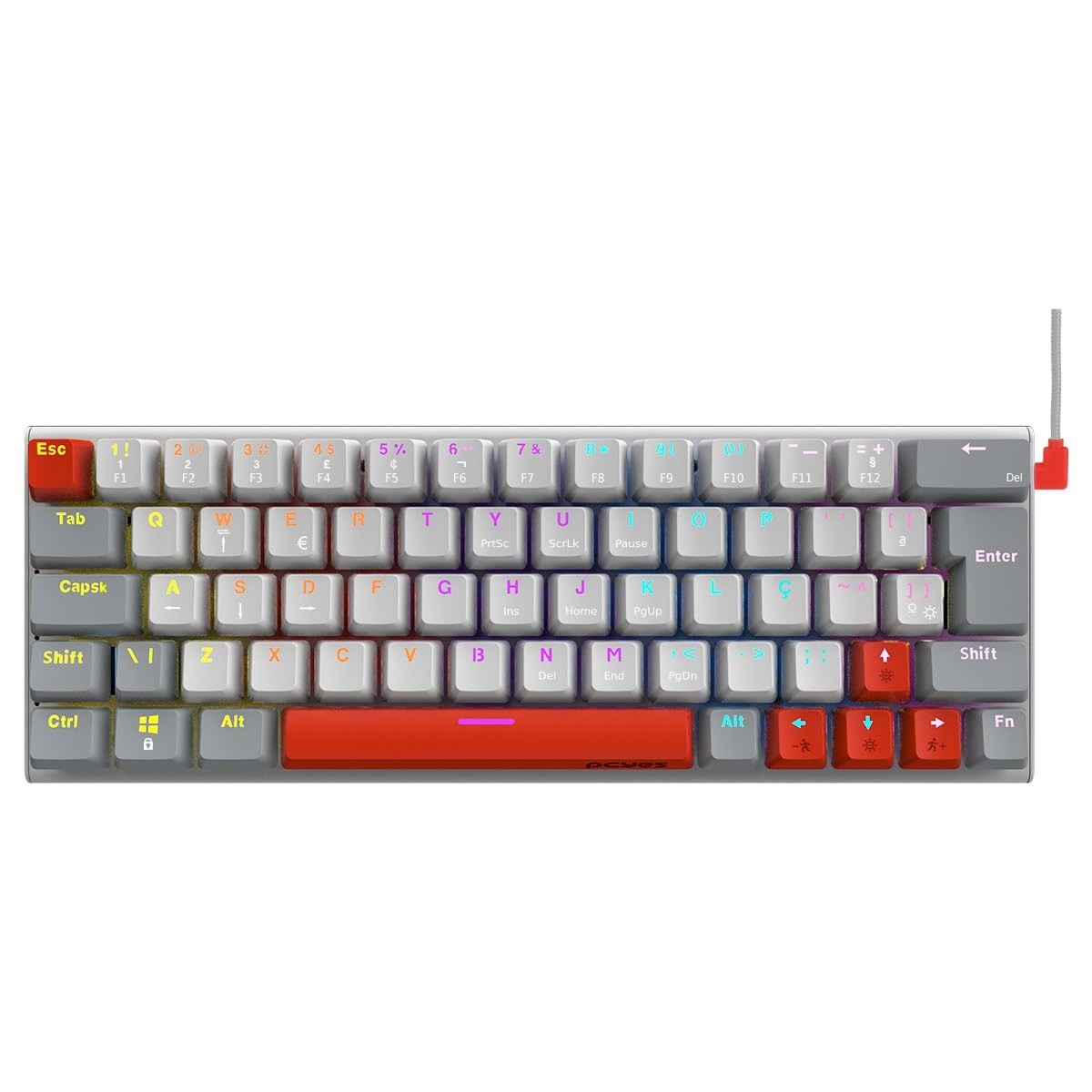 Teclado Mecânico Gamer PCYES Kuromori 60% White Ghost - Switch Blue - LED Rainbow - ABNT2